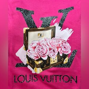 NEW Size Large Louis Vuitton Pink Graphic Tee with Rose Trunk Motif